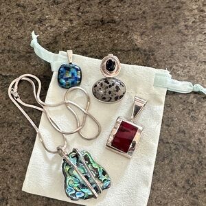 Silver and Multicolor Pendant Necklace Set
